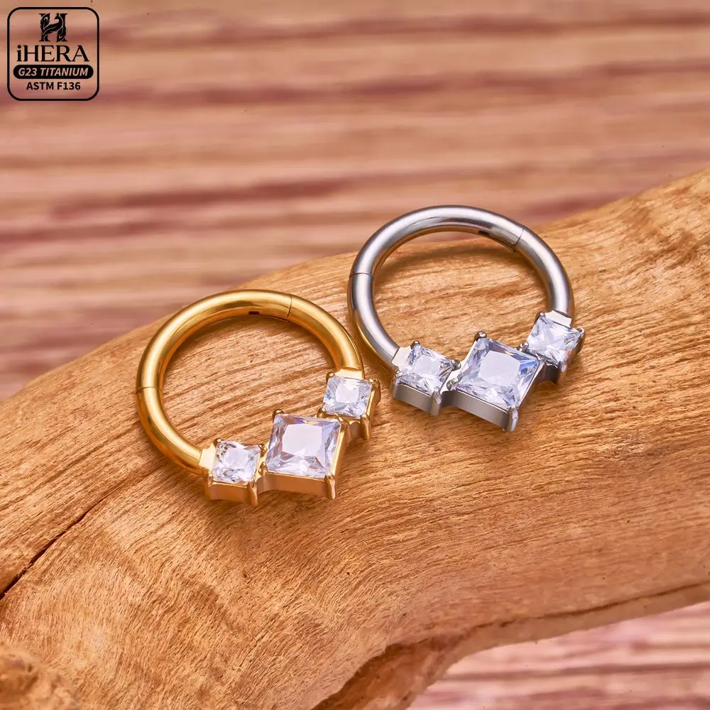 Round Hinged Segment ASTM F136 Titanium Bling Sparkly Cubic Zirconia Nose Ear Cartilage Lobe Septum Piercing Hoop Ring