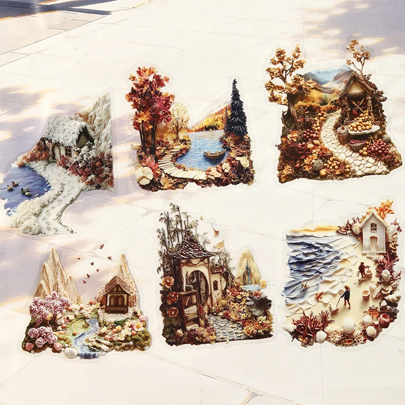 Fairy Tale House Scenery Stickers Bag Multi-Scene Collage Materials For Journal Scene Creation Elegant Stationery For Students