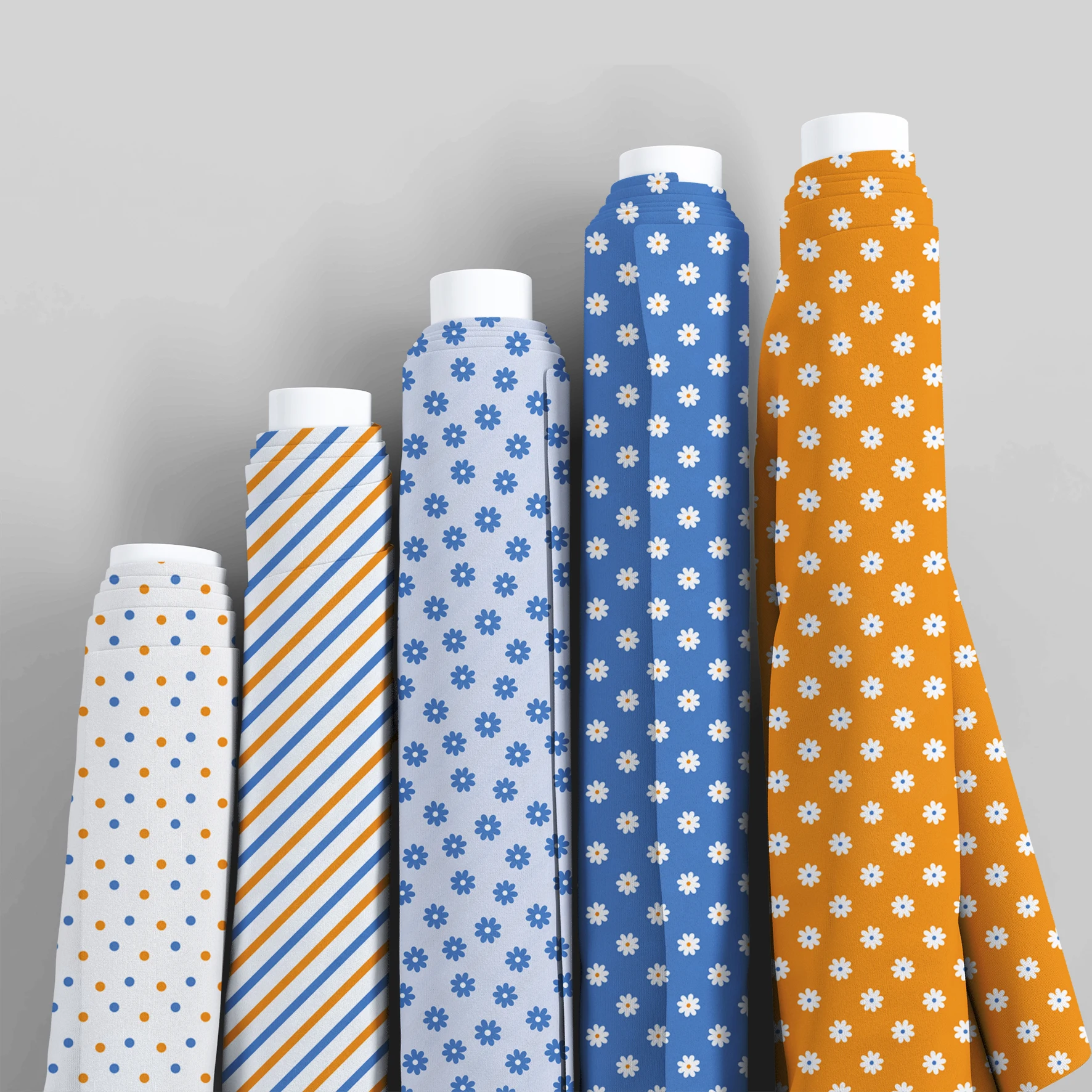 50*145cm  Blue And Orange Striped, Polka Dot Daisy Eighth Polyester  Fabric For Tissue Sewing Quilting Fabrics