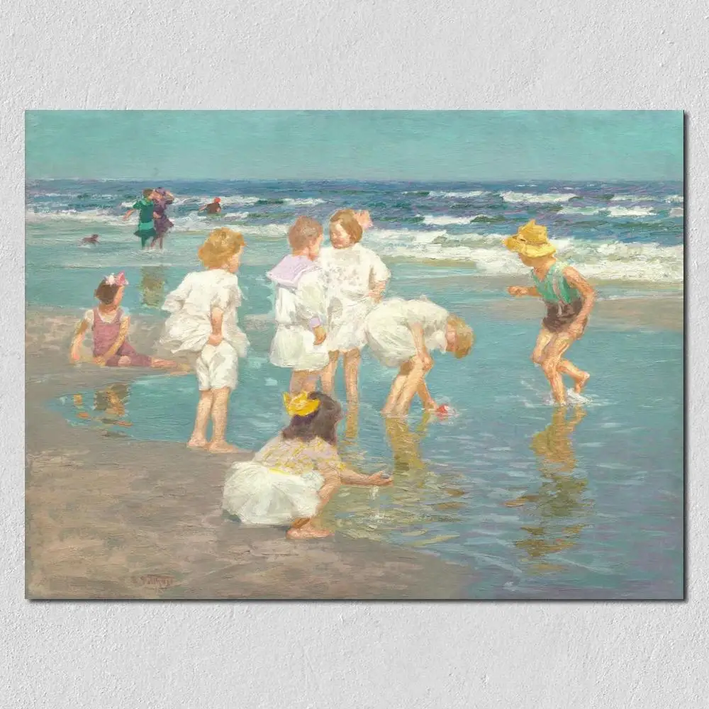 

Canvas Art Wall Decor Children Playing on the beach Handmade Edward Henry Potthast Painting Modern Seascape Artwork High Quality