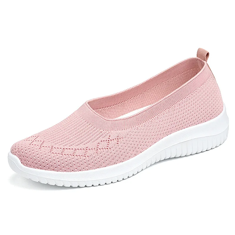 2024 New Breathable Knitted Women's Shoes with Soft Bottom, Large Mesh Shoes, Soft Bottom, Lightweight Hiking Casual Mom's Shoes