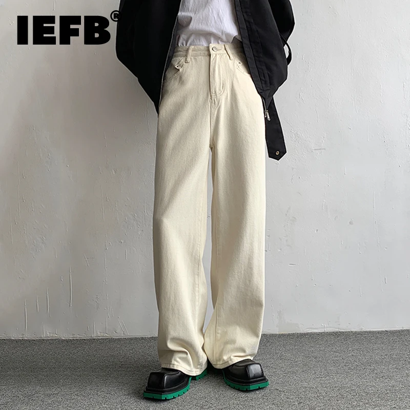 

IEFB Wide Leg Jeans Trend Men's Loose Baggy Casual Denim Trousers Solid Color Simple Korean Style Fashion Tide Jean Pants 9C1571