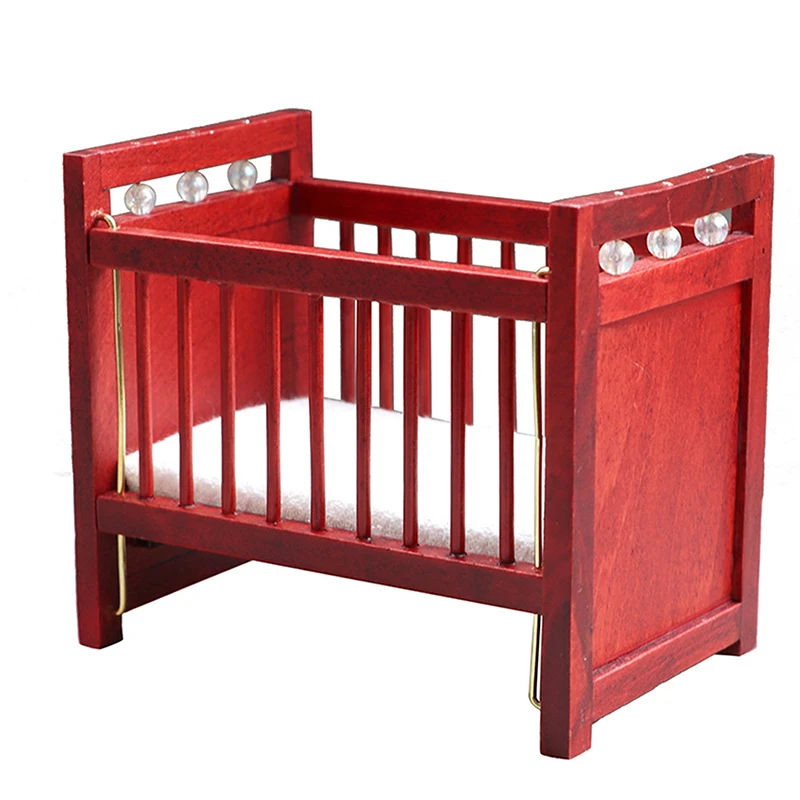 1:12 Poppenhuis Miniatuur Baby Bed Mini Wieg Babybedje Model Houten Kinderkamer Slaapkamermeubilair Pophuis Decor Accessoires