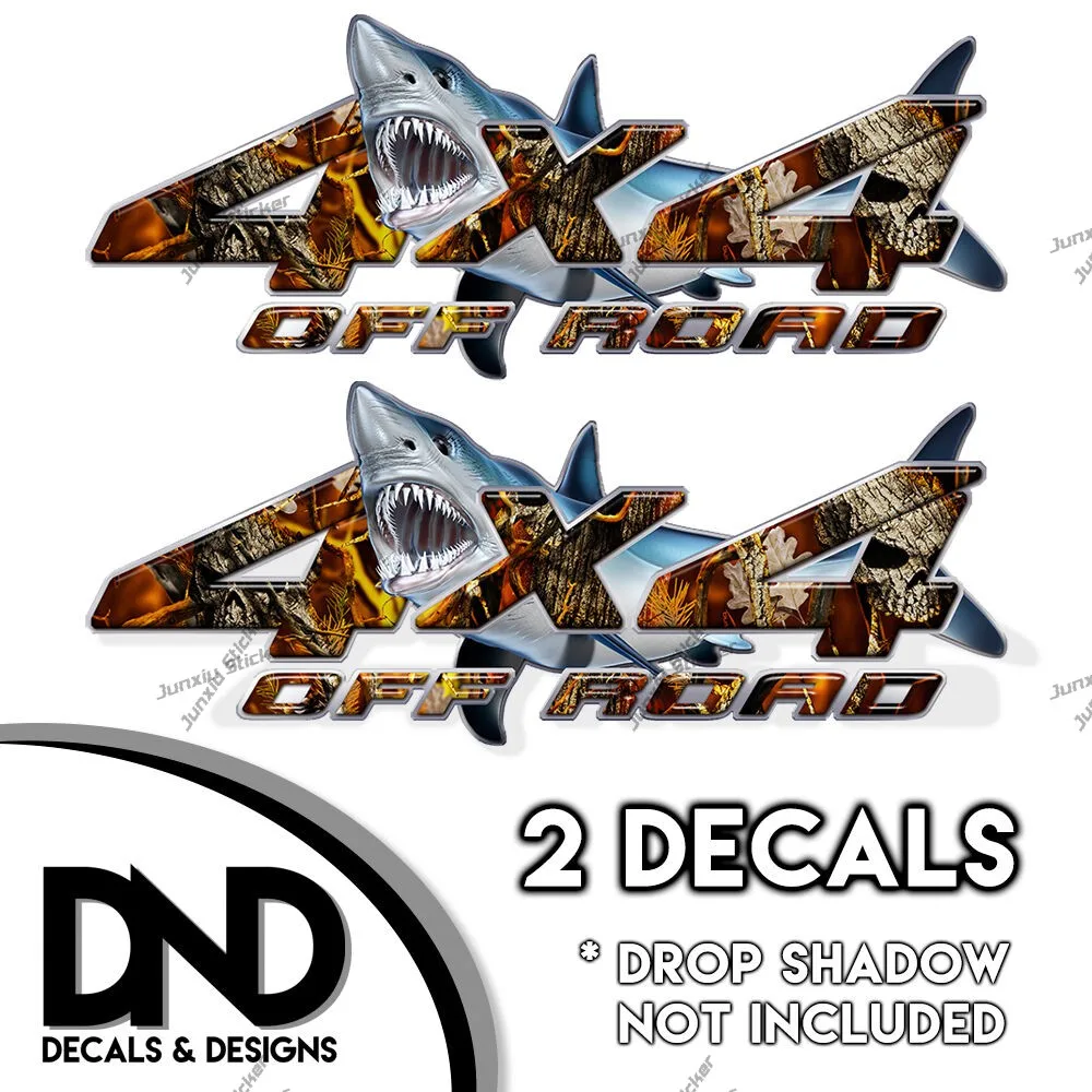 2er-Set 4x4 Totenkopf-Truck-Aufkleber: Feuer-Totenkopf-Camo-Hai Fx4 4x4 Wraps Offroad mit Berg für LKW – verschiedene Stile, Aufkleber für Camper – Detail 3