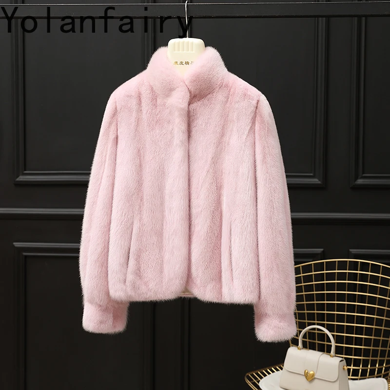 YOLANFAIRY Whole Mink Real Fur Coat Woman Luxury 2025 Winter Stand Collar Natural Mink Fur Jacket Short Black Fur Coats Casacos