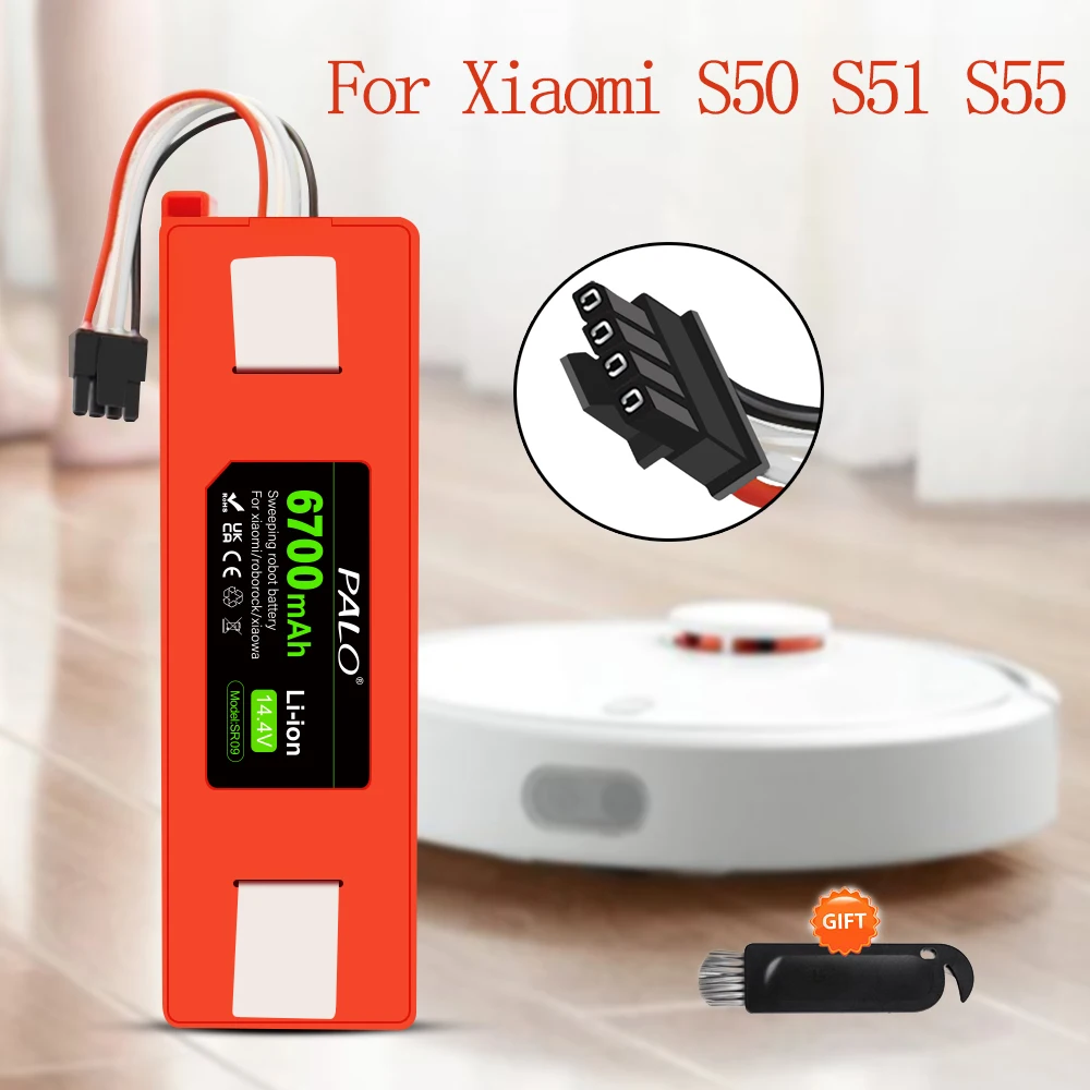 14.4V 6700mAh Robotic Vacuum Cleaner Replacement Battery For Xiaomi Roborock S55 S60 S65 S50 S51 S5 MAX S6 Parts BRR-2P4S-5200S