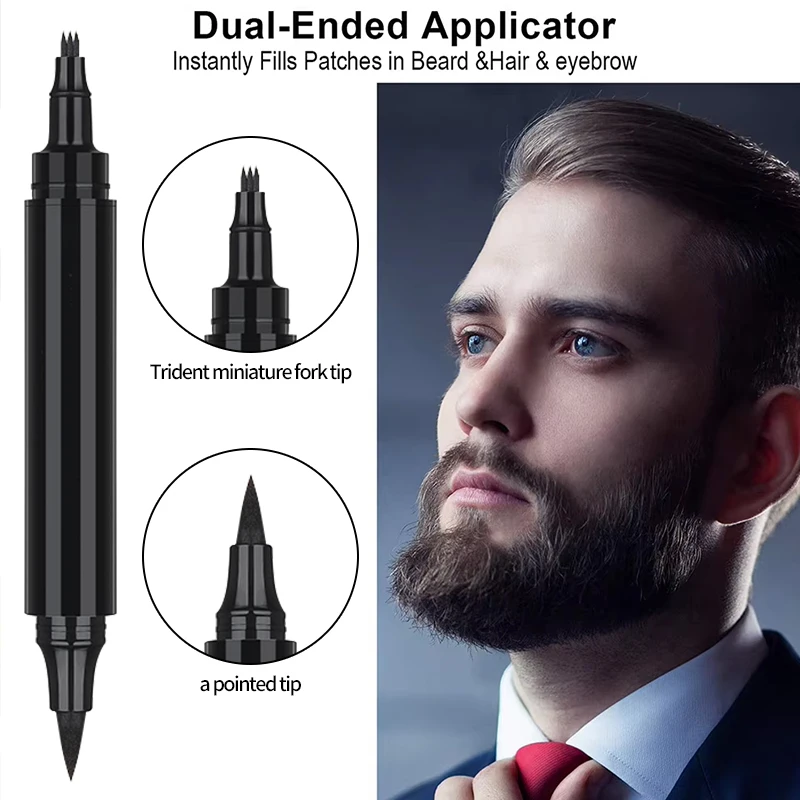 قلم لحية مقاوم للماء 2 في 1 قلم رسم لحية ثلاثي المحاور برأسين قلم حواجب سميك