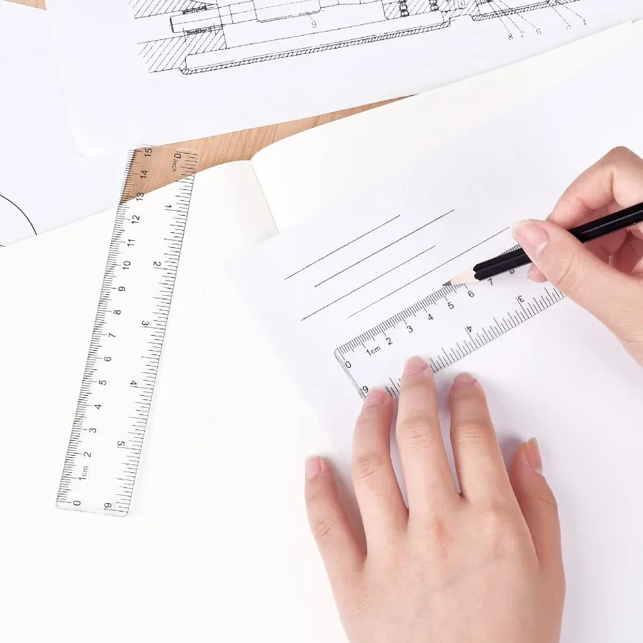 مسطرة مستقيمة من البلاستيك الشفاف مقاس 6 بوصات مقاومة للكسر مع بوصات وسنتيمتر للمدرسة والفصول الدراسية والمنزل أو المكتب قطعتان