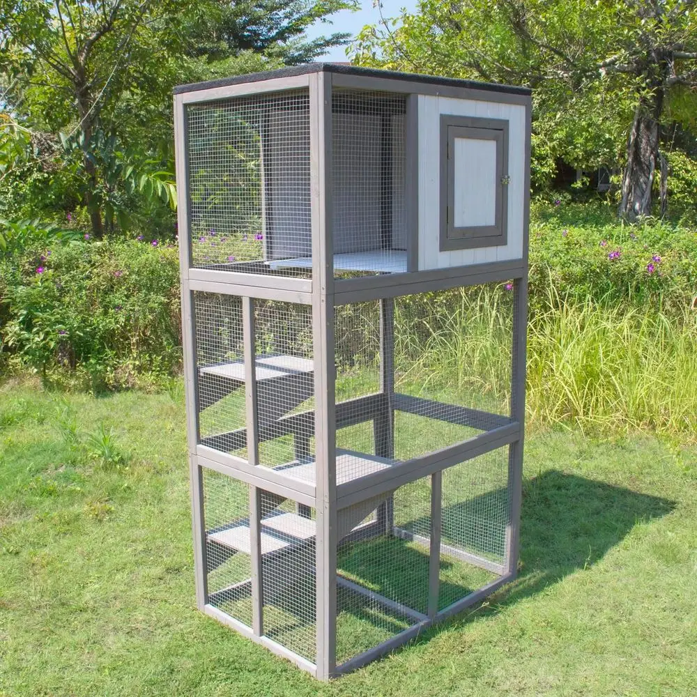 Outdoor Multi-Level Cat Playground with Spacious Enclosure and Hemlock Run