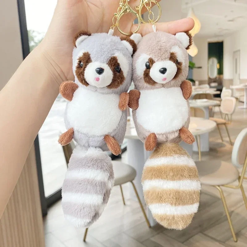 Plush Big Tailed Raccoon Charm พวงกุญแจเครื่องประดับน่ารักผู้หญิงพวงกุญแจรถกระเป๋าเป้สะพายหลังกระเป๋าถือ Charm จี้คีย์ผู้ถือ