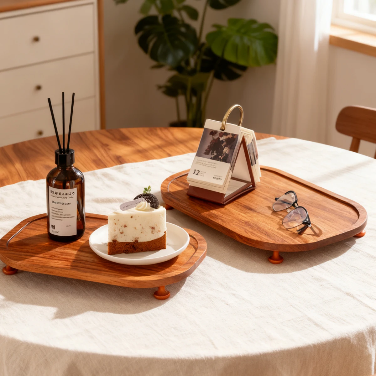 Elevated Oval Wood Key/Jewelry Tray S/L Set, Suspended Dish for Rings & Watches, Modern Bathroom Vanity Gift