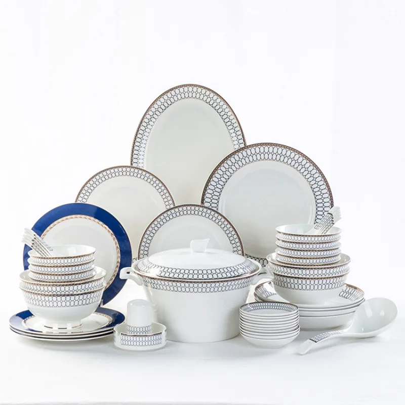 

Bone china 50 head tableware set European style Phnom Penh household ceramic dishes, rice bowls
