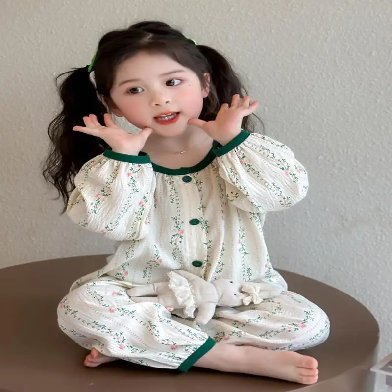 لطيف الأميرة مجموعة الفتيات ملابس علوية بأكمام طويلة للربيع غزل القطن ملابس المنزل بيجامات أطفال Kawaii معطف غير رسمي ملابس الأطفال #1