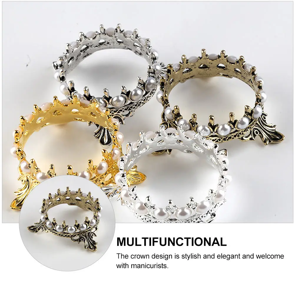 

2Pcs Nail Art Brush Holder Crown Shaped Pearl Manicure Pen Rack Elegant Nail Beauty Storage for Professional Use