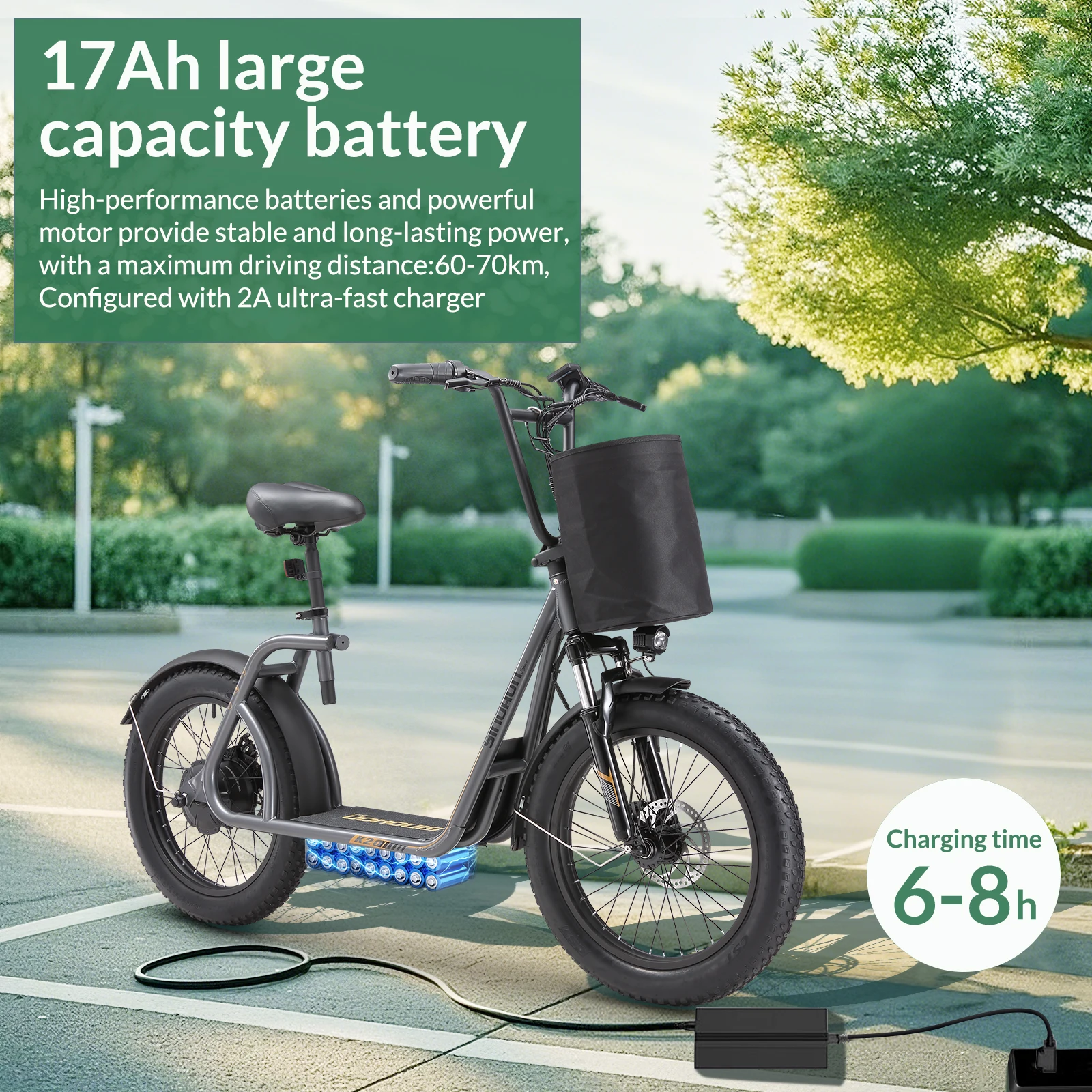 Trottinette électrique SINOHON K20 pour adultes, moteur de 500 W, vitesse maximale de 40 km/h, batterie 48 V 17 Ah, autonomie maximale de 50-75 km, trottinette électrique pour trajets quotidiens, pneus 20"x3.0, frein à disque, régulateur de vitesse, trottinette électrique étanche IPX4 avec phare avant, feu arrière, trottinette électrique pliable