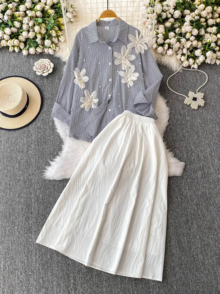 

Ele Long Sve Collar irt And High Waist Skirt Two Piece Set Beautiful Embroidery Heavy Work Flattering for Young...