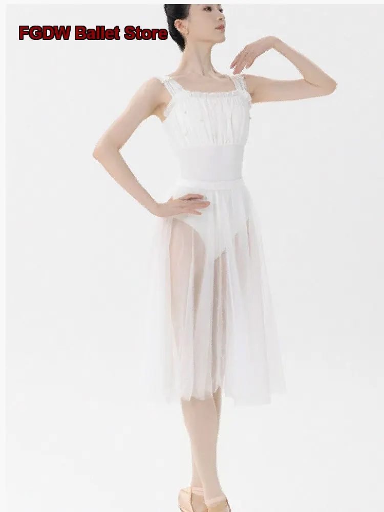 Fubo Mesh Panel Spaghetti Strap One-Piece Practice Art Exam Body Suit Gymnastics Basic Conditioning