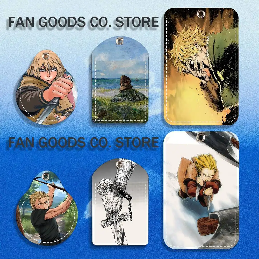 V-Vinland S-Sagas Manga - Llavero de cuero PU para tarjetas, llavero para llaves de puerta, etiqueta de acceso, tarjeta de identificación, funda para AirTag, llavero para tarjetas