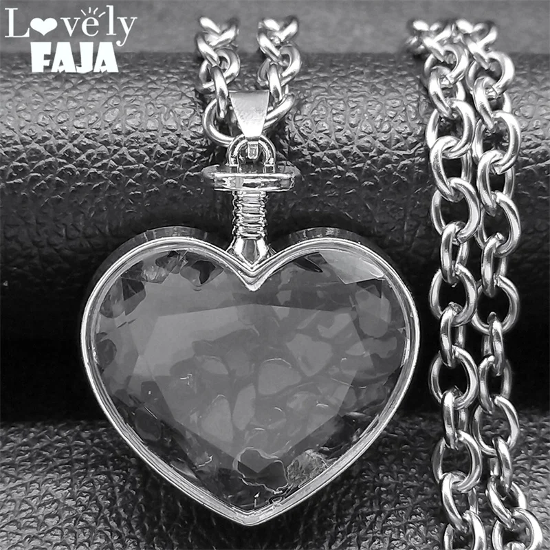 Goth Punk Schwarz Herz Kristall Anhänger Halskette für Frauen Männer Edelstahl Silber Farbe Kette Y2K Halsketten Schmuck NZZZ369-1 – Detail 10