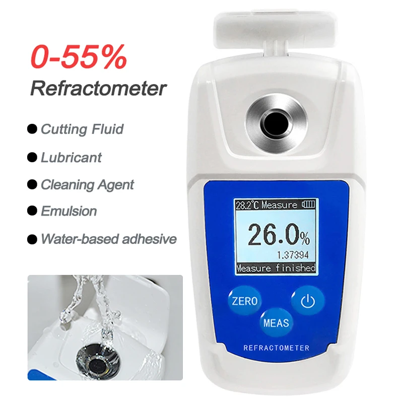 0-55% Digital Refractometer Cutting Fluid Concentration Meter Densitometer for Emulsion,Quenching Liquid,Coolant,Cleaning Agent