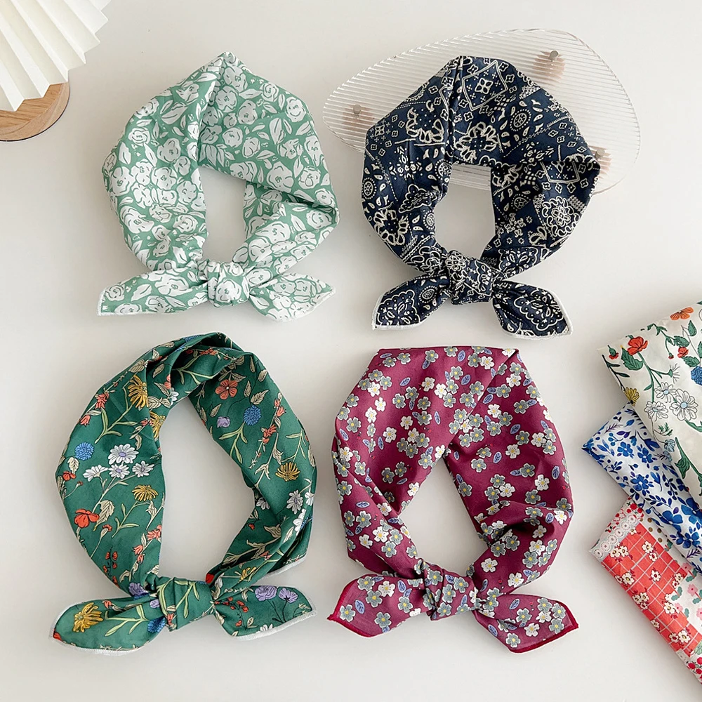 Handkerchief Fashion Headscarf Hijabs Women Sunscreen Headscarf  Small Shawl Neckerchief DIY Headband Hair Scarves Floral Print