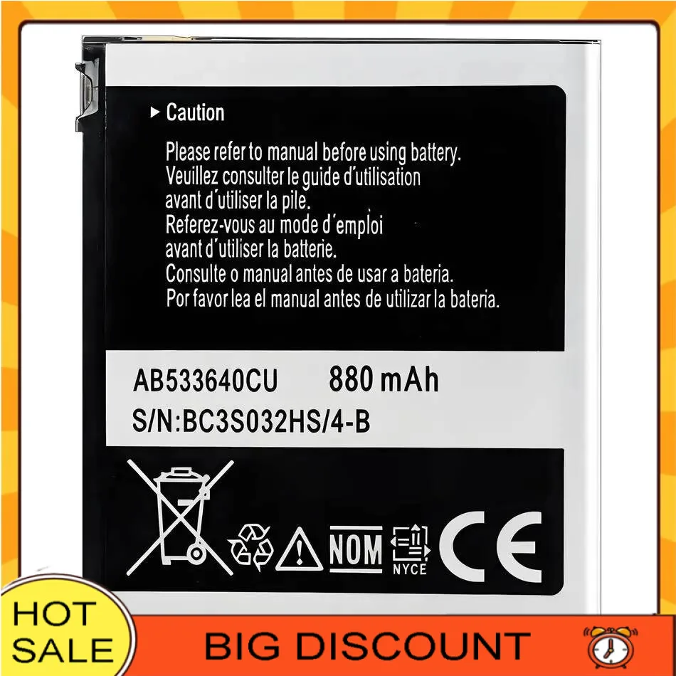 

Mobile Phone Battery AB533640CC 880Mah For Samsung G500 C3110C C3310C S3600C S3600i S3601C S5520 S6888 S3930C