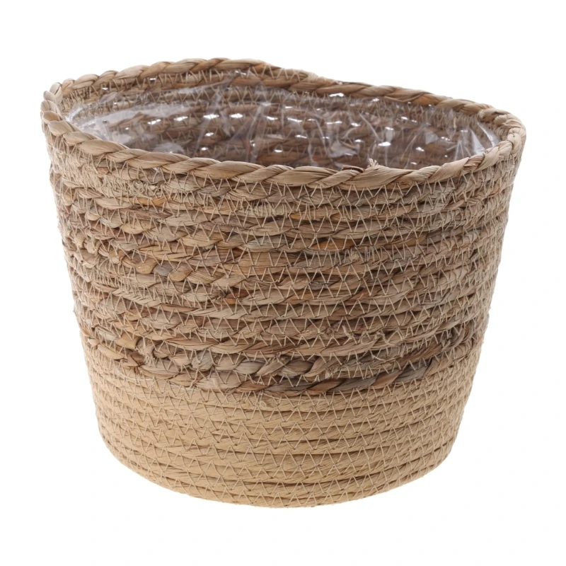 Straw Weaving Flower Plant Basket, Grass Planter, Indoor and Outdoor Garden Pot Container for Plantable Bonsai Decoration