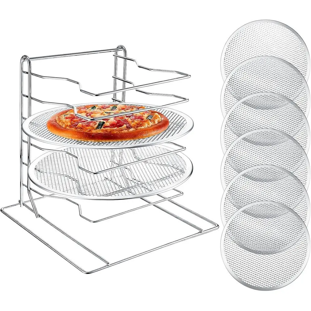

6-Tier Aluminum Pizza Stand with 12 Pans for Multi-Pizza Baking and Storage