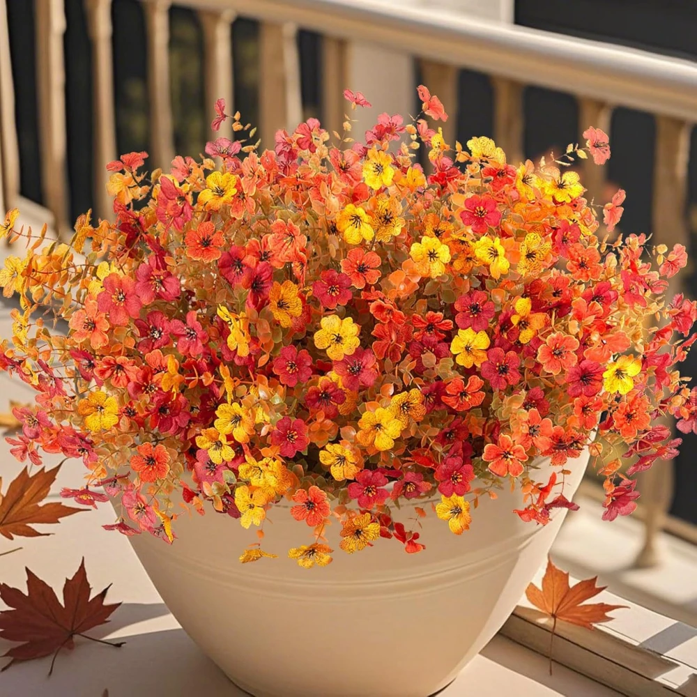 

Artificial Fall Plant Fake Autumn Eucalyptus Flowers Bouquet for Courtyard Front Door Porch Patio Yard Balcony Autumn Home Decor