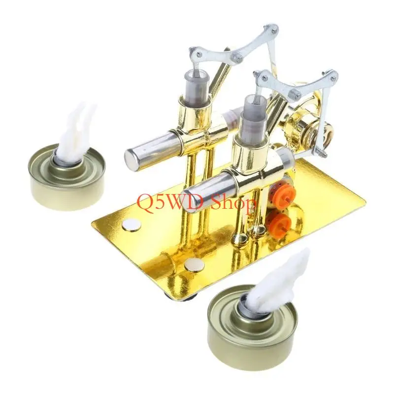 Q5WD Stirling Double Engine Motor Model Experiment Engine Model Educational Toy Electricity Generator