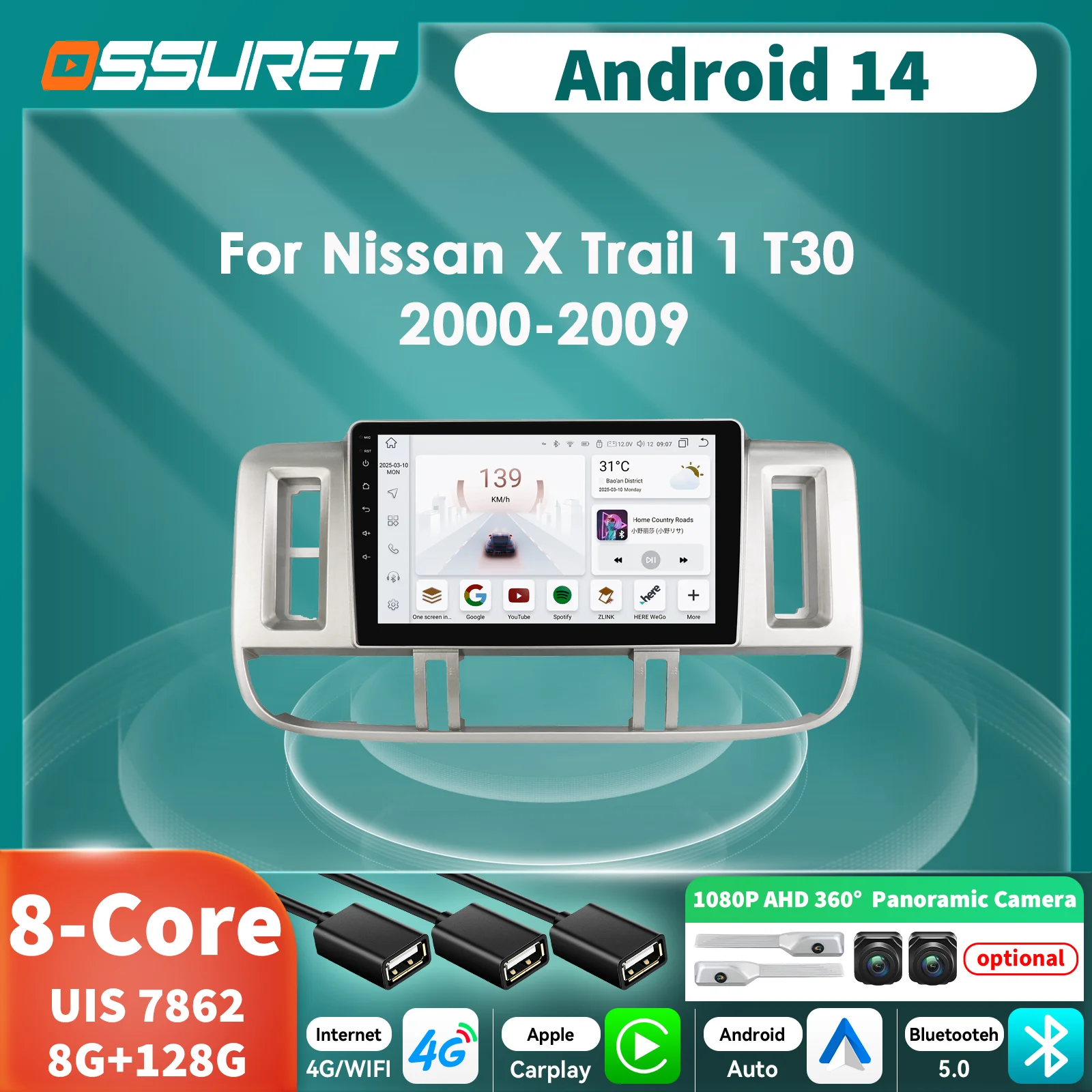 

2Din Carplay Android Auto Car radio For Nissan X Trail X-Trail 1 T30 2000-2009 multimedia Video player 7862 8Core 9"Screen GPS