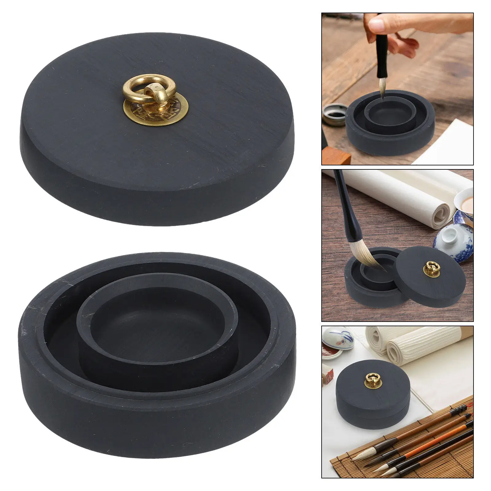 Inkstone with Lid Chinese Calligraphy Tool for Students Smooth Ink Grinding Surface Cultural Elegance Design Elementary Art