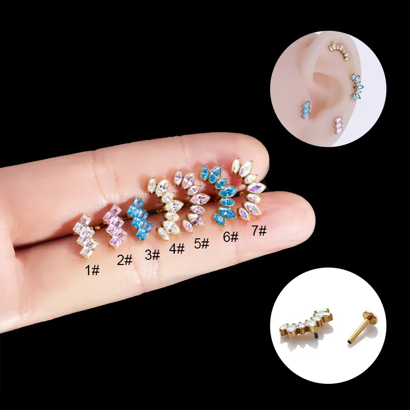 

1PC G23 Titanium Zircon Horse's Eye Internal Thread Piercing Lightning Helix Conch Cartilage Tragus Lip Stud Piercing Jewelry