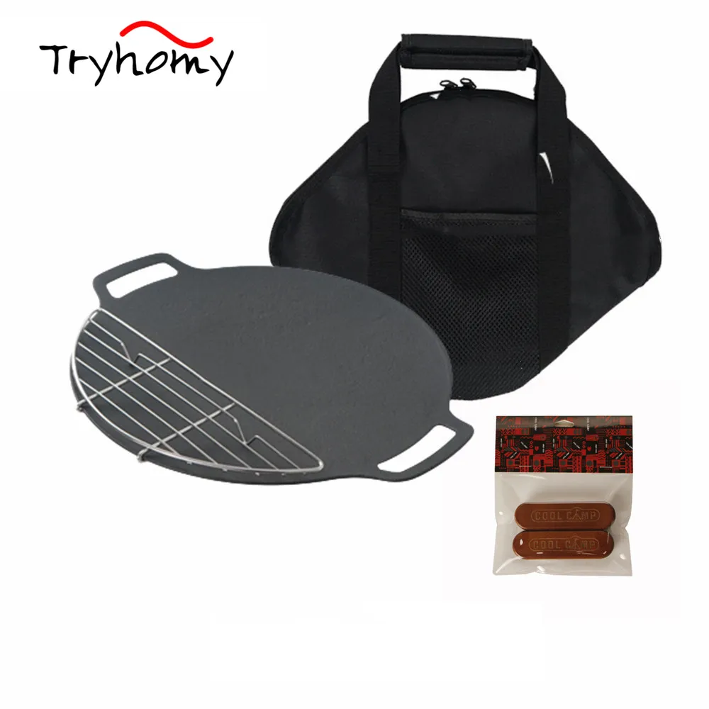 Tryhomy Party Picnic Camping Grill Pan Smokeless Barbecuse Tray Stovetop Plate Outdoor Pan Tableware Camping Grill Roast Pan