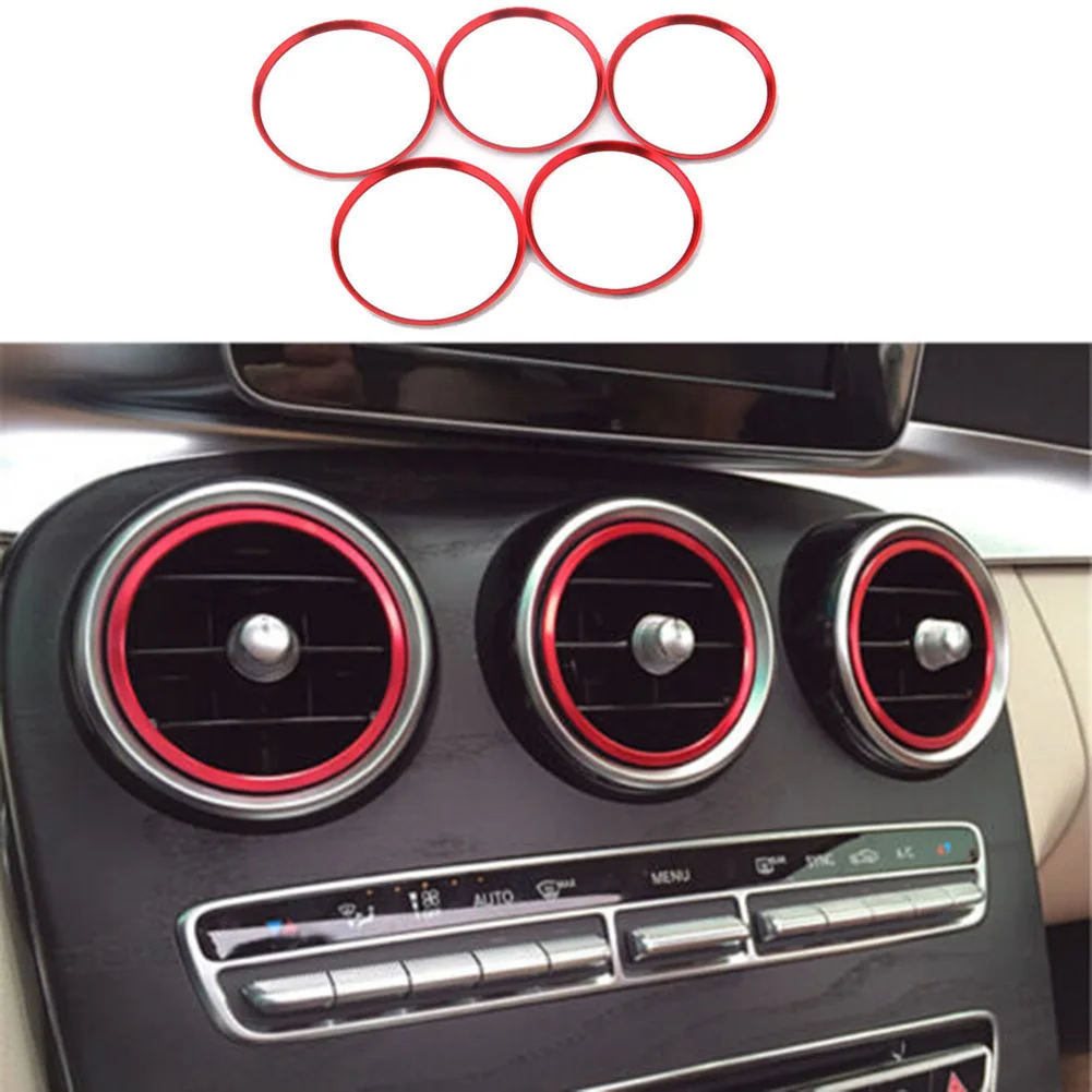 High Grade Red Aluminum Air Vent Outlet Cover Rings for Mercedes For Benz A Class W176 A200 A180 A220 CC Pack of 5