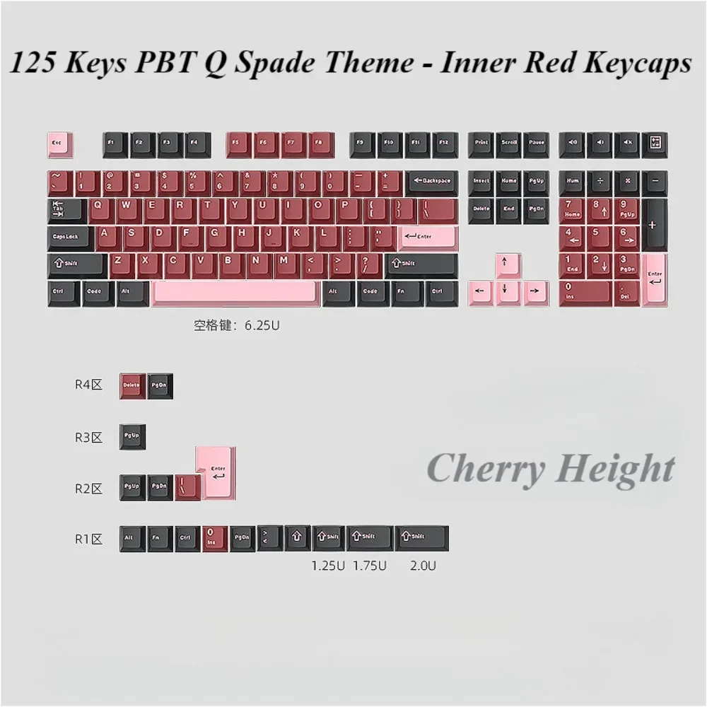 

Personalized Keycap 125 Keys, Cherry PBT Spade Q Theme for MX Switch 60/84/90/104/108 Mechanical Keyboard