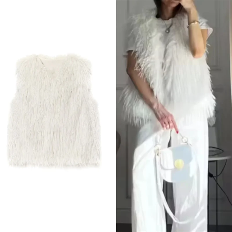 Guobioziy Women's Jacket 2026 Autumn/Winter New Fashionable Stylish Personality Solid Color Sleeveless Faux Fur Vest