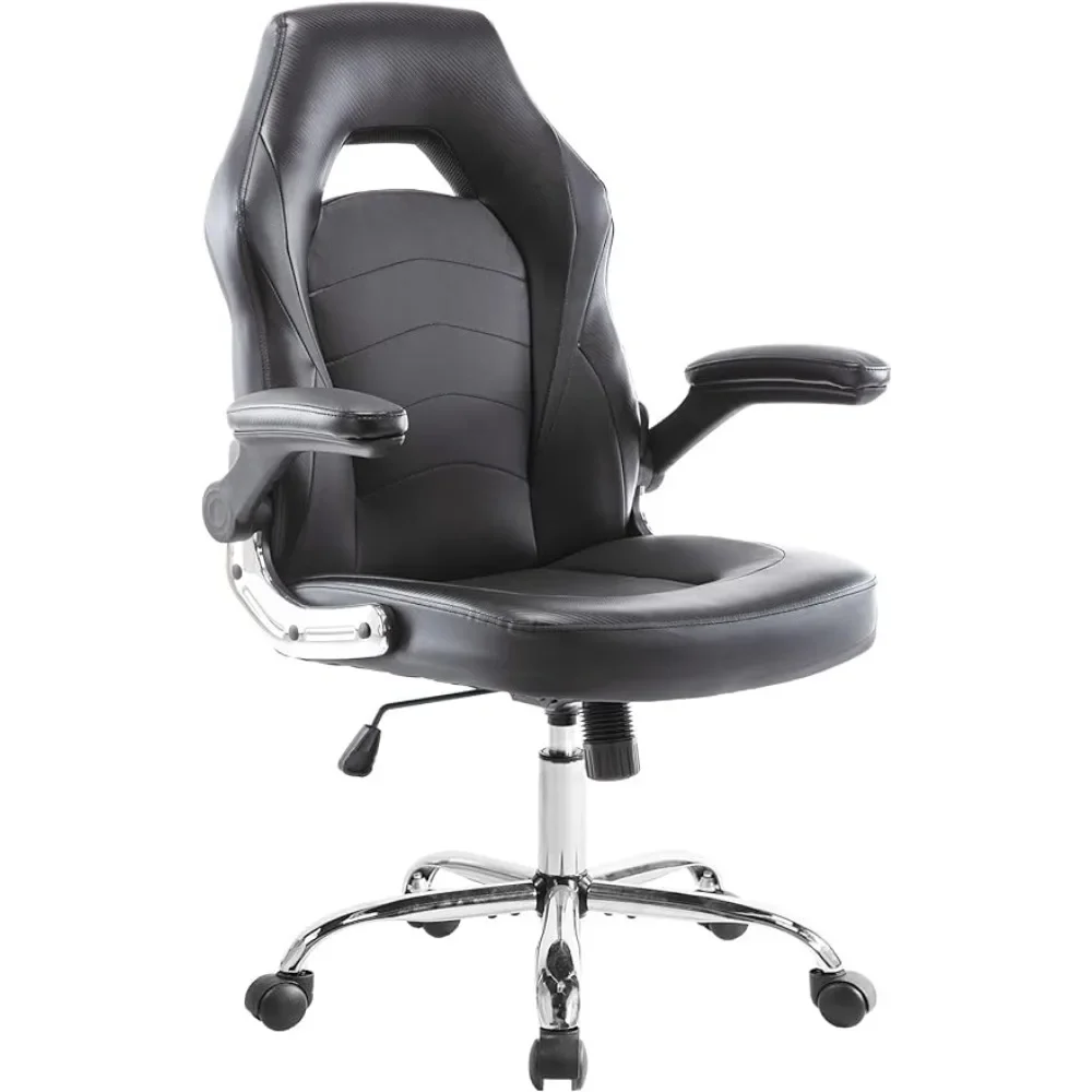 PU Leather Office Flip Braços e Mesa Ajustável em Altura, Home Games, Cadeira de Costura Ergonômica com Apoio Lombar