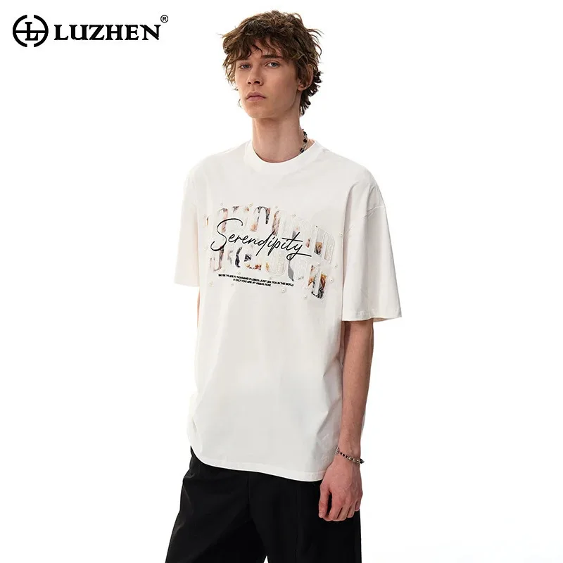 

LUZHEN 2025 Summer Original Letter Printed Short Sleeve T-shirts Men's Fashion American Style High Quality Handsome Tops JY3334