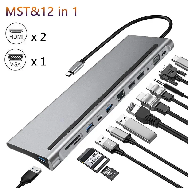 

USB C Dock MST Dual hdtv Dual Screen Dual Display Adapter Hub, USB Type C Laptop Docking Station For ThinkPad HP Dell XPS