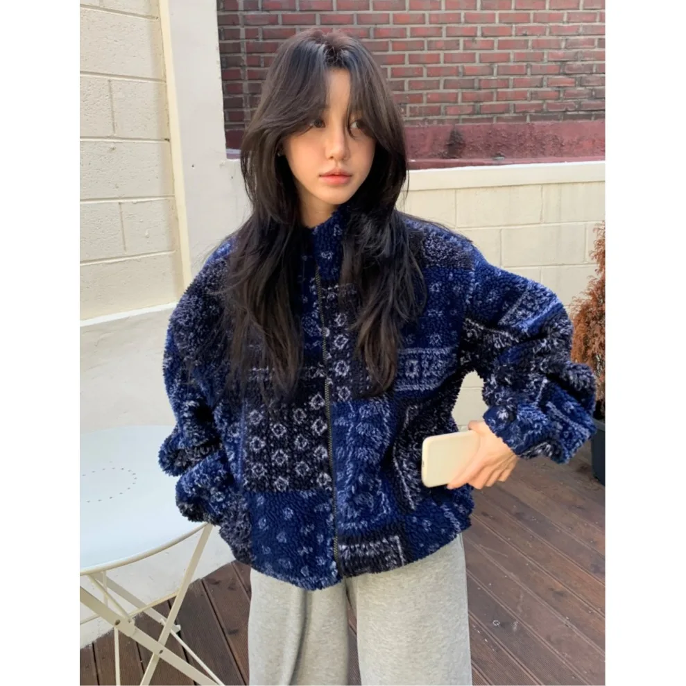 

Ladies' Oversized Casual Lamb Fur Jaet Sweet Sle Thi Warm Winter Coat Floral Patterned Korean Faion Streetwear