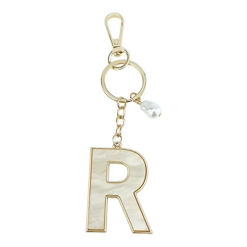 A-Z Initials Keyring Couples Metal Pendant with Pearl