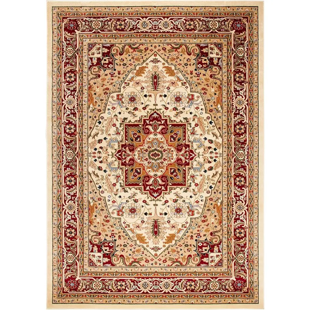 Lyndhurst Collection X-Large Area Rug - 12' x 18', Ivory & Red, Traditional Oriental Design, Non-Shedding & Easy Care, Ideal or
