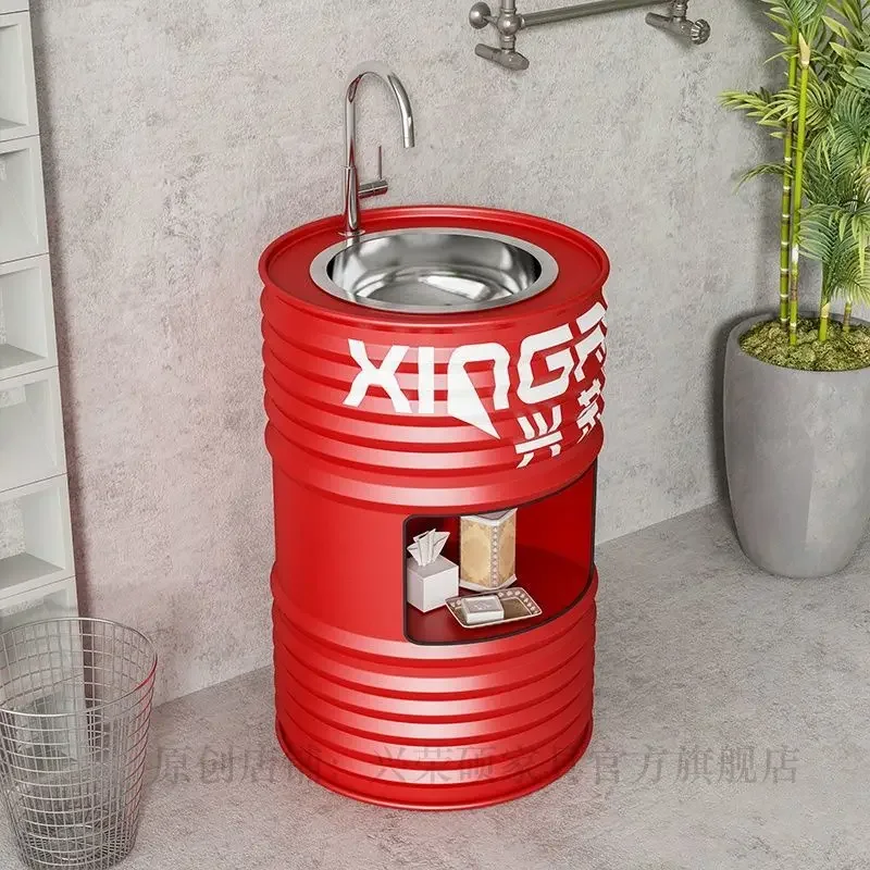 

Industrial Wind Oil Barrel Wash Basin Bathroom Sink Floor-standing Wash Art Personality Basin Wash Basin