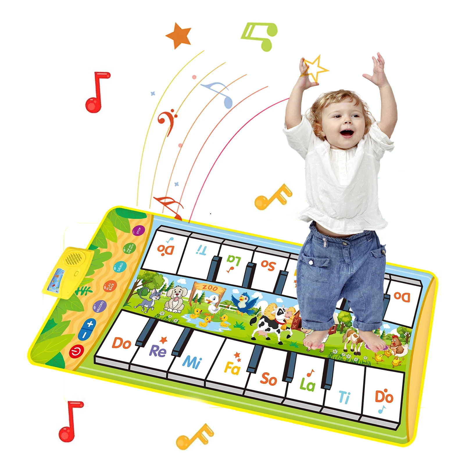 Musical Piano Mat Toddle Mat Dance Mat Double Row Floor Piano with 8 Instrument Sound Montessori Educatinal Toys for Kid Gifts