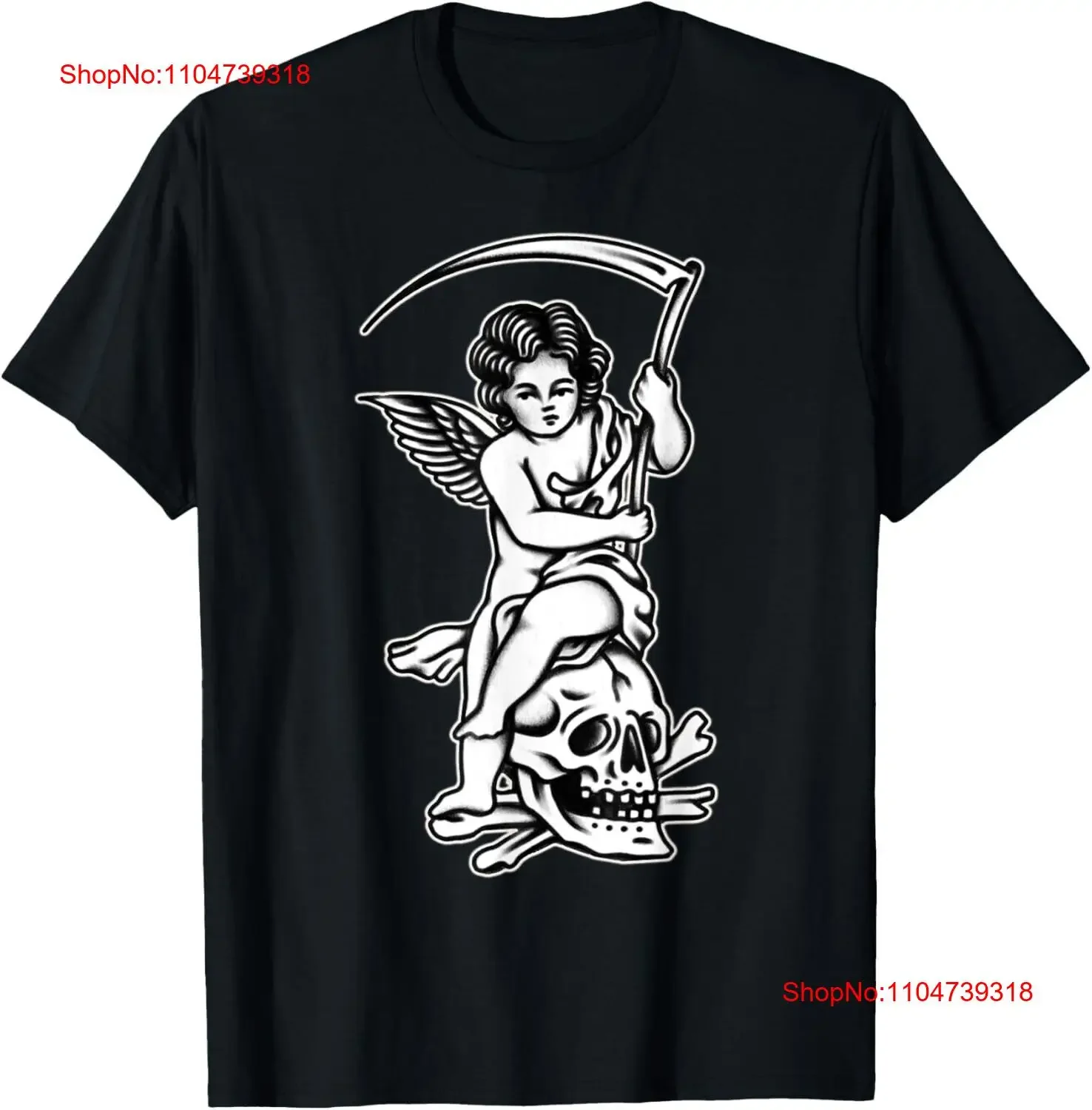 

Baby Reaper Череп Коса Черная работа Татуировка Флэш-футболка винтажная стираная слегка повседневная удобная эластичная универсальная футболка с рисунком