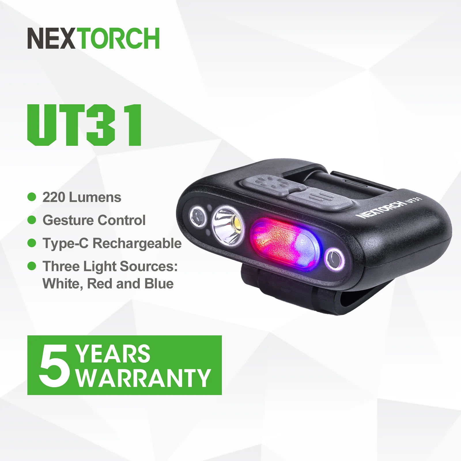 

NEXTORCH UT31 Headlamp 220 Lumens 3 Light Sources LED Flashlight Rechargeable Emergency Warning Light for Outdoor Duty