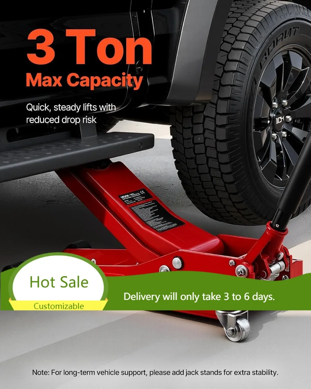 3 Ton Low Profile Floor Jack Dual Pistons Quick Lift Hydraulic Trolley Car Lift for Sports Car SUV Pickup