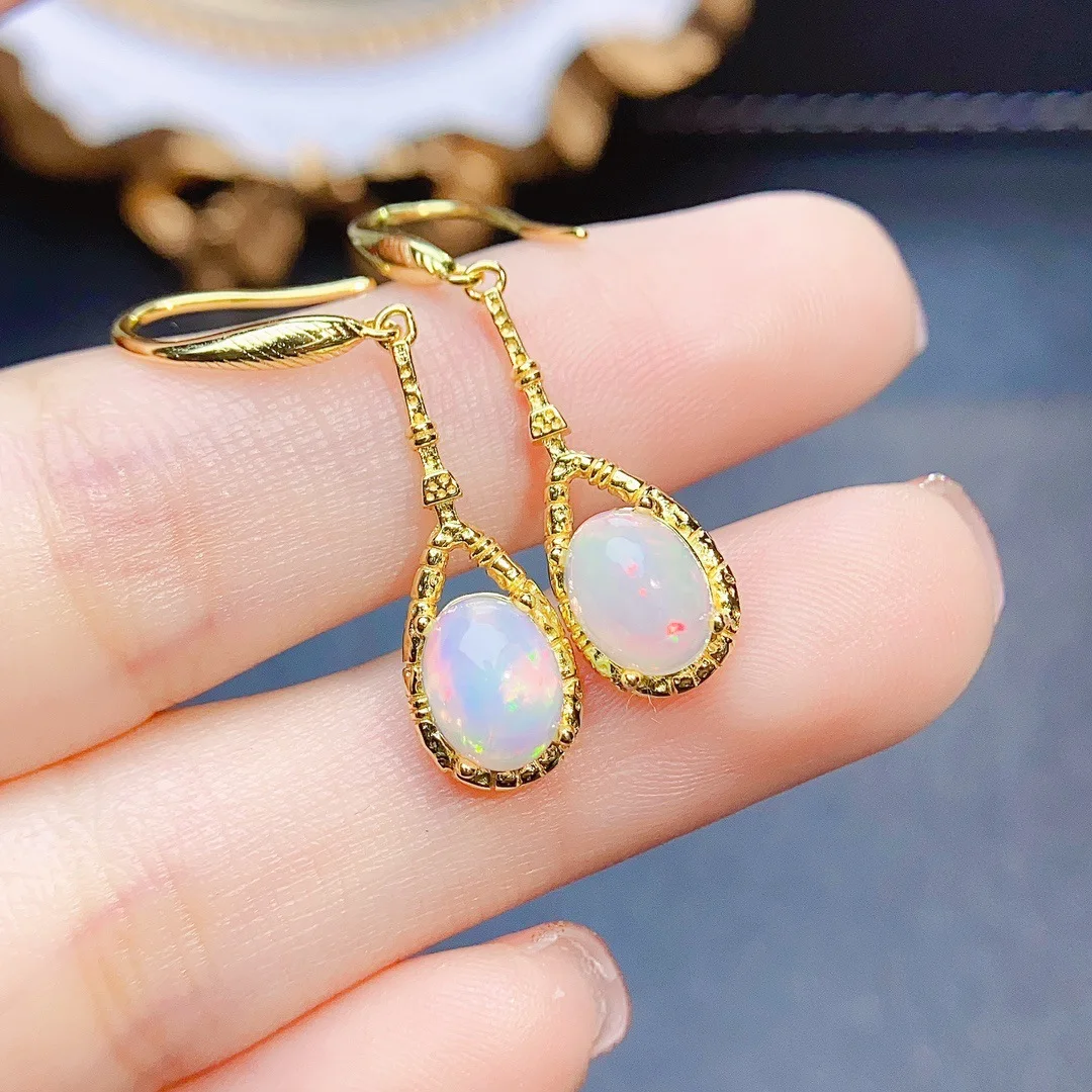 FS Fashion Real S925 Sterling Silver Inlay Natural Opal Earrings With Certificate Fine Weddings Jewelry for Women MeiBaPJ