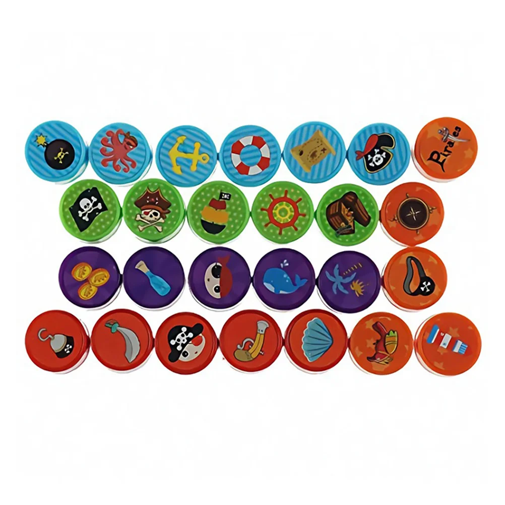 26 Stuks Piratenpatroon Zegel Stamper Set Cartoon Patroon Plastic Speelgoed Voor Kind Ambachten Papier Tekenen Partij Gunst